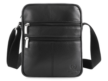 Skórzana saszetka męska na ramię elegancka czarna