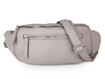 Duża szara saszetka damska typu nerka z paskiem na ramię