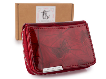 Jennifer Jones Lakierowany portfel damski do małej torebki czerwony w motylki