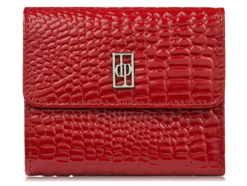 Mały czerwony portfel damski z lakierowanej skóry naturalnej z tłoczeniem kroko czerwony