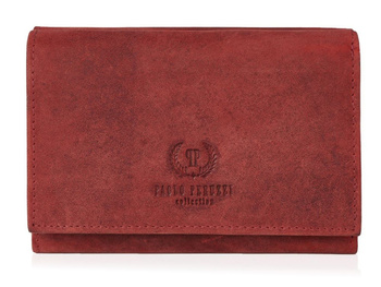 Czerwony skórzany portfel damski w stylu vintage do małej torebki Paolo Peruzzi