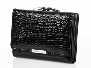 Jennifer Jones Women's medium lackierte Brieftasche schwarz mit Bigot