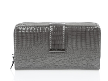 Große Grau Lackleder-Damenbrieftasche von Jennifer Jones 5280