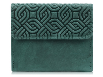 Skórzany mały portfel damski w stylu vintage mały z wzorkiem zielony RFID