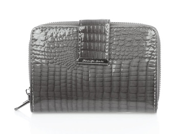 Elegant grey leather wallet Jennifer Jones lacquered leather wallet