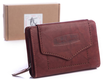 Women's leather wallet dark brown medium RFID Money Maker