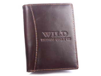 Men's vertical leather wallet large dark brown WILD