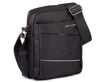 Elegancka czarna torba męska na ramię miejska Pierre Cardin średnia materiałowa