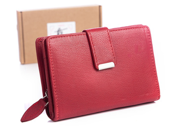 Czerwony średni portfel damski z miękkiej skóry naturalnej