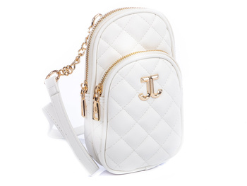 Mała torebka damska saszetka pikowana wizytowa biała ze złotymi okuciami