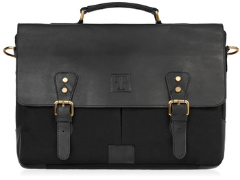 Czarna, duża torba męska na ramię do pracy z klapą ze skóry naturalnej