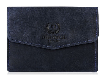 Granatowy nieduży portfel damski ze skóry naturalnej w stylu vintage Paolo Peruzzi