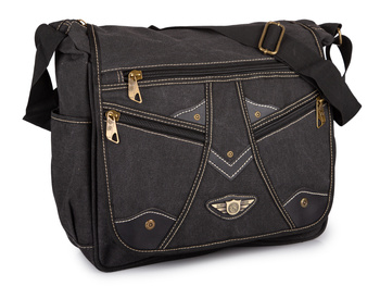 Ciemnoszara materiałowa duża torba męska w stylu vintage z klapą A4 na laptopa 15.6" canvas