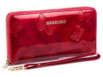 GREGORIO Large women's zippered wallet with butterflies red