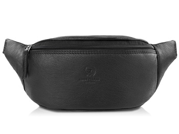 Skórzana, czarna, elegancka saszetka biodrowa typu nerka Paolo Peruzzi