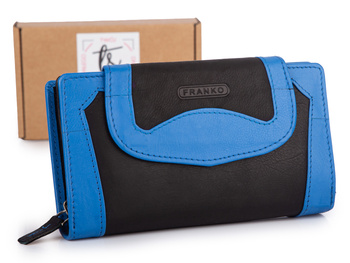 Duży, czarno-niebieski, portfel damski z miękkiej skóry naturalnej Franko