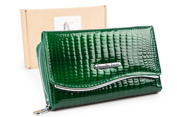 Portfel damski Jennifer jones - butelkowa zieleń z tłoczeniem kroko
