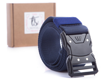 Blue trouser belt with button buckle SERGEJ MONTANA