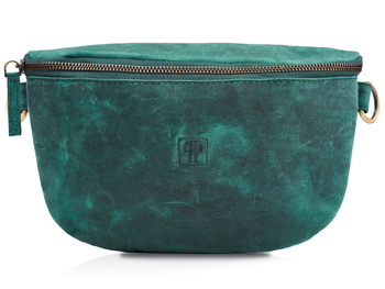 Damska skórzana saszetka typu nerka na ramię w kolorze turkusowym