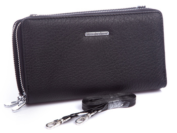 Women's leather wallet with shoulder strap black Jennifer Jones