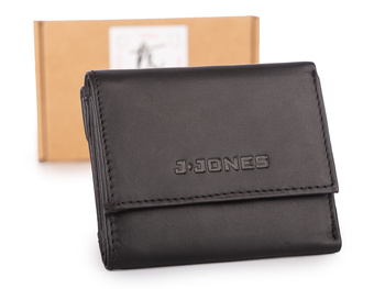 Mały czarny portfel damski skórzany z kieszenią pudełkową J Jones