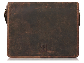 Skórzana torba męska na ramię brązowa duża z klapą w stylu vintage na studia/do pracy