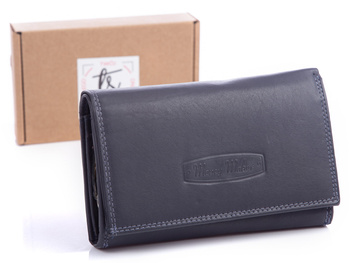 Large navy blue Money Maker women's wallet in soft natural leather