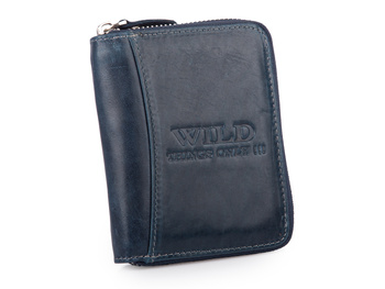 WILD men's vertical leather wallet navy blue