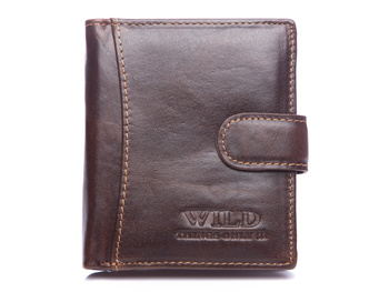 Small leather men's clasp wallet WILD dark brown