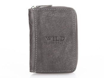 Small men's zippered leather wallet grey WILD