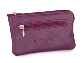 Fioletowe etui skórzane na klucze 2 kieszenie zapinane na zamek błyskawiczny