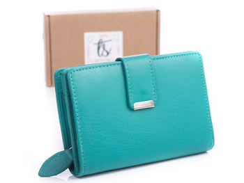 Turquoise medium women's wallet made of soft natural leather