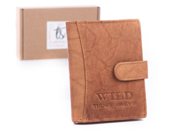 Portfel męski skórzany klasyczny z zapięciem beżowy WILD