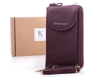 Women's vertical wallet with shoulder strap burgundy Jennifer Jones