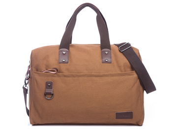 Capacious brown canvas work bag with laptop pocket