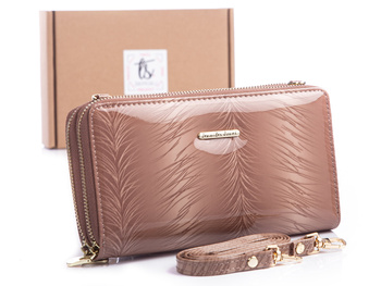 Damenbrieftasche mit Schulterriemen beige lackiert Jennifer Jones