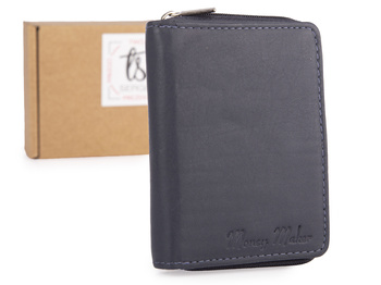 Mała granatowa portmonetka damska z miękkiej skóry naturalnej RFID