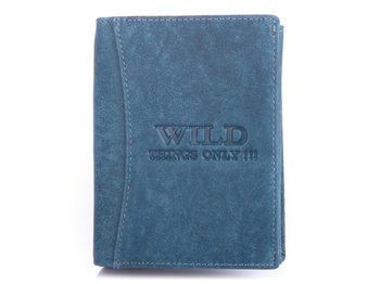 Męski portfel skórzany pionowy duży niebieski WILD