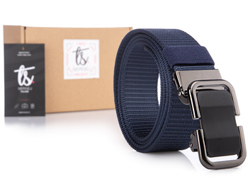 Men's fabric trouser belt with elegant automatic buckle blue SERGEI DUBAI