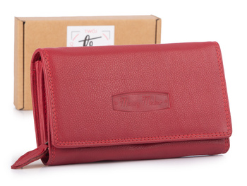 Duży, czerwony portfel damski Money Maker ze skóry naturalnej
