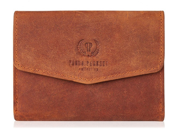 Jasnobrązowy koniakowy portfel damski ze skóry naturalnej w stylu vintage Paolo Peruzzi