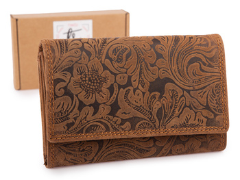 Jasnobrązowy portfel damski skórzany Blue Burry vintage z ochroną RFID