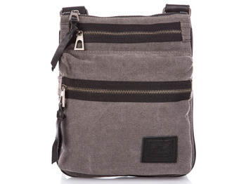 Torba męska na ramię miejska z szarego canvasu i skóry