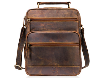 Tobra męska na ramię pionowa duża skórzana w stylu vintage brązowa