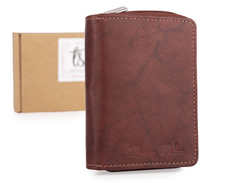 Mała ciemnobrązowa portmonetka damska z miękkiej skóry naturalnej RFID