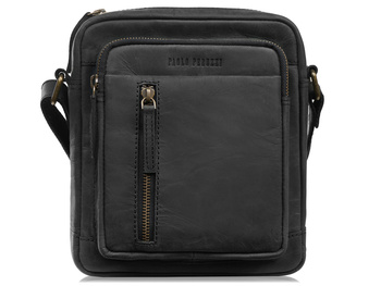 Czarna listonoszka męska na ramię ze skóry naturalnej typu hunter vintage