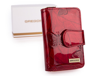 GREGORIO Średni portfel damski lakierowany w motylki zapinany RFID