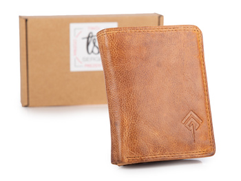 Nieduży, skórzany portfel w kolorze jasnego brązu z RFID