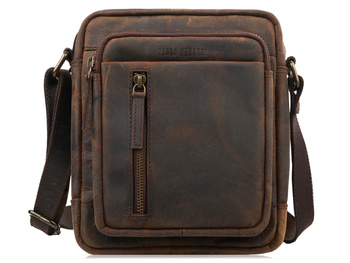 Brązowa listonoszka męska na ramię ze skóry naturalnej typu hunter vintage