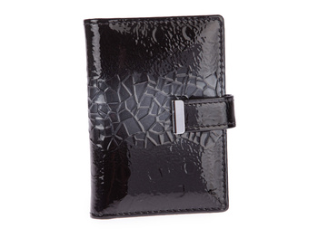 Damskie lakierowane etui na karty i dokumenty czarne z wzorkiem Jennifer Jones